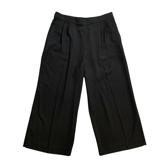 J Crew Pants Womens 12T Tall Black Crop Wide Leg Elastic Waist Pleated Trouser - Picture 1 of 13